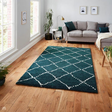 Royal Nomadic 5413 Modern Geometric Diamond Soft Plush Boho Shaggy Dark Green-Think Rugs-Rug Love - The Most Loved Rug Store